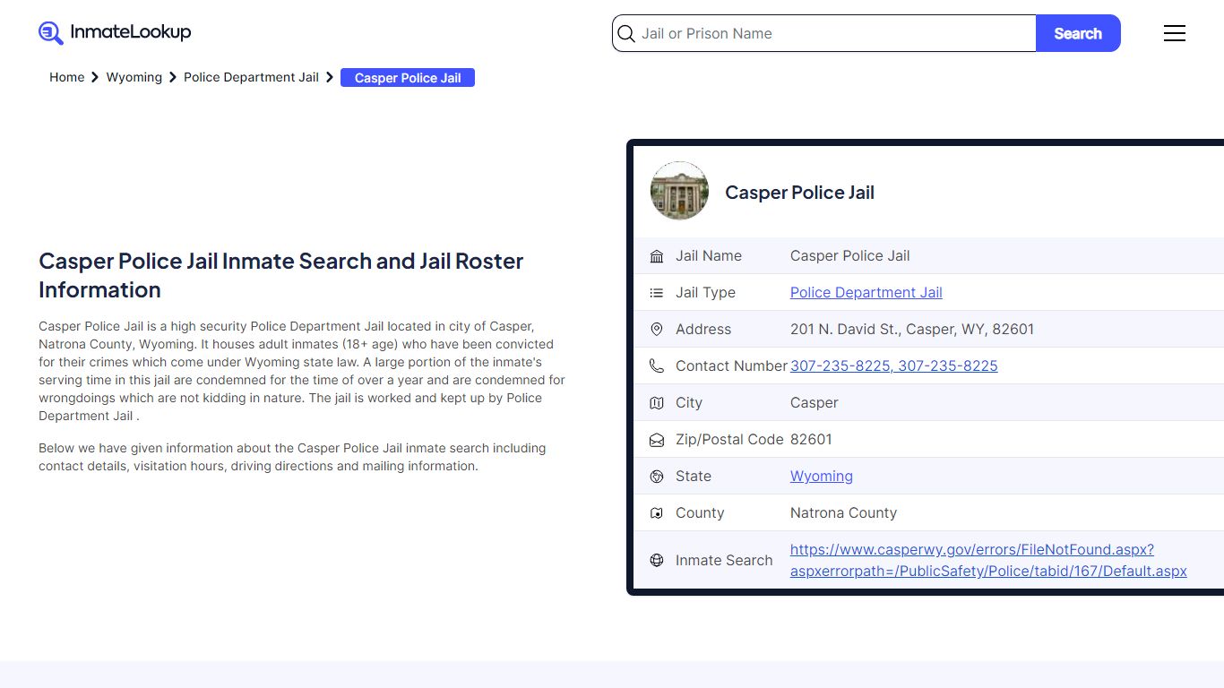 Casper Police Jail Inmate Search - Casper Wyoming - Inmate Lookup