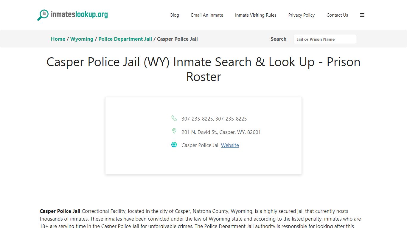 Casper Police Jail (WY) Inmate Search & Look Up - Prison Roster